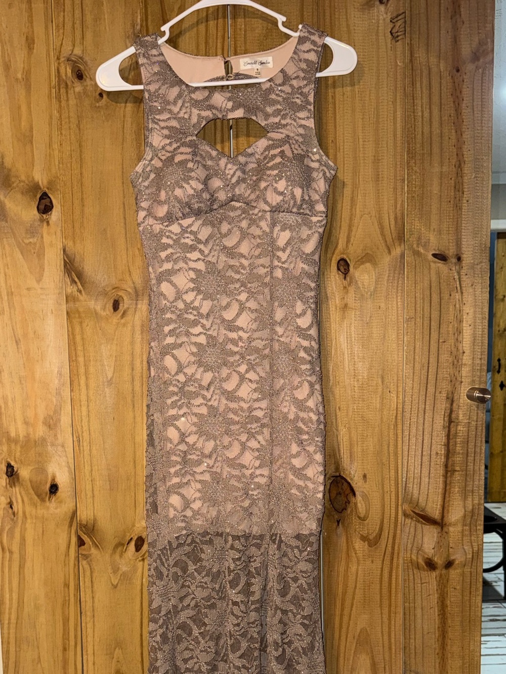 Emerald Sundae Blush Taupe Lace Maxi Dress with Keyhole